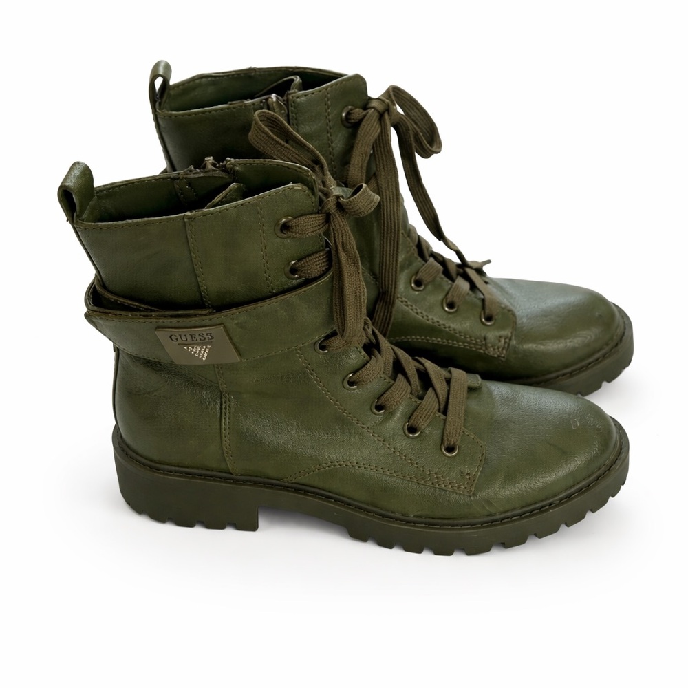 GUESS Olive Green Lace-Up Combat Moto Boots Lug Sole Women’s 7M